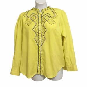 Pilcro by Anthropologie Yellow Embellished Blouse | 2X | Cotton Linen Boho Top